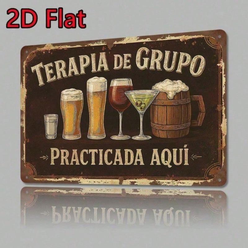 Vintage Metal Beer Sign Wall Art for Man Cave, Retro Spanish Bar Decor with Rustic Plaque & Inspirational Quote, Garage Pub Wall