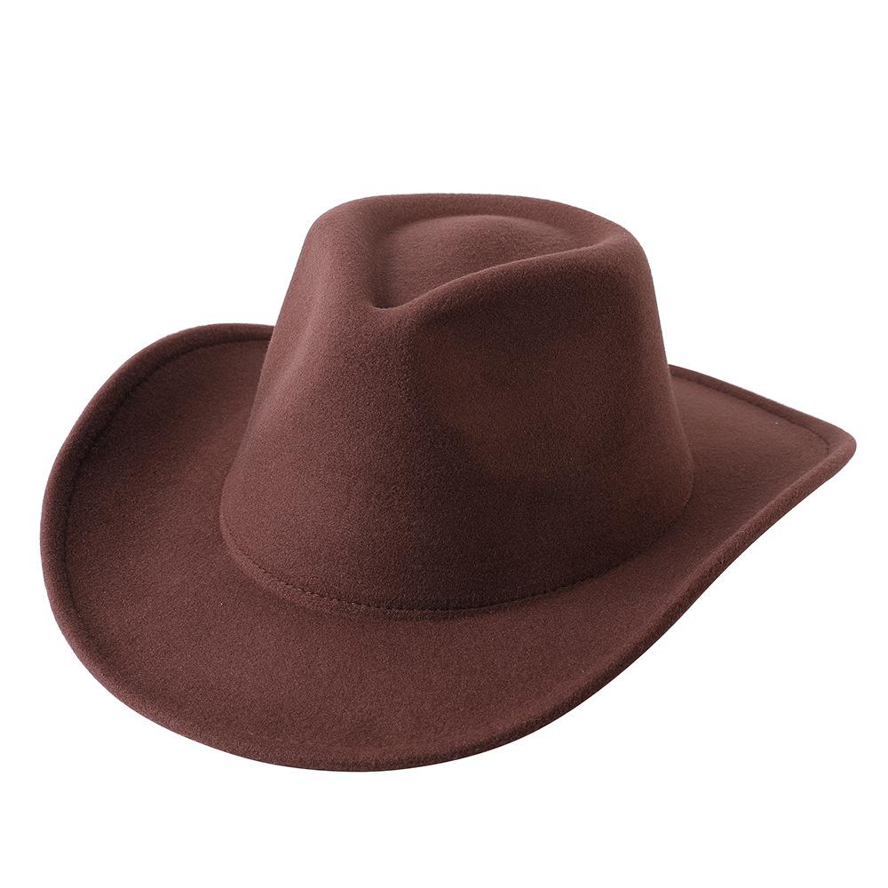 Cowboy hat European and American style big cowboy hat monochrome felt hat men and women big brim outdoor top hat