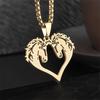Couple Stainless Steel Double Horse Head Pendant Celtic Knot Heart Animal Necklace for Men Women Good Luck Irish Jewelry Gifts