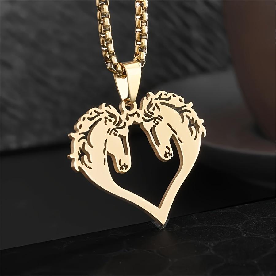 Couple Stainless Steel Double Horse Head Pendant Celtic Knot Heart Animal Necklace for Men Women Good Luck Irish Jewelry Gifts