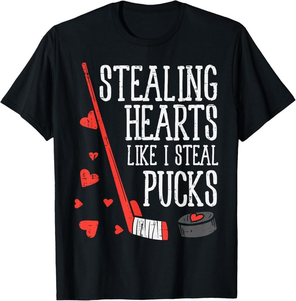 Stealing Hearts Like I Steal Pucks Valentines Day Unisex T-Shirt Unisex T-Shirt M