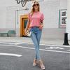 Camiseta de verano para mujer, camiseta holgada y cómoda con cuello en V, Tops de manga corta