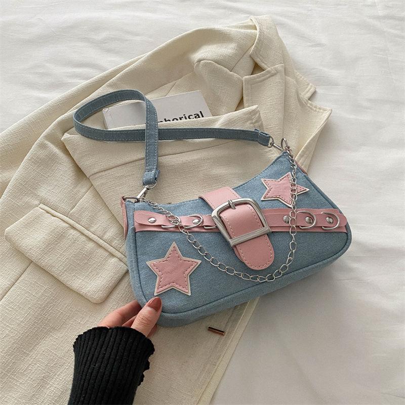 Trendy Sexy Babes Stars New Casual Denim Chain Portable Shoulder Underarm Bag