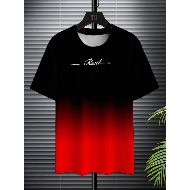 Sommer Rund Hals 3D Gradient Bokstaver Trykk Topp Fasjonable Casual Kortarmede Herre T-skjorter