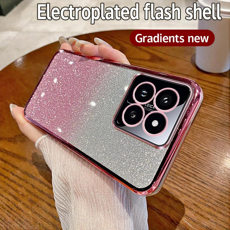For Xiaomi 14 Case Xiaomi 14 Pro Phone Case Shiny Glitter Plating Silicone Camera Lens Soft Back Cover