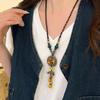 Ceramic Pendant Necklace for Women, Retro Ethnic Style Personalized Versatile Sweater Chain