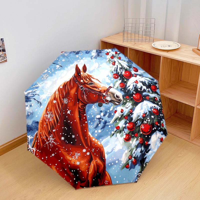 

1 PC Automatic Folding Umbrella - Handsome horses Pattern, Portable & Foldable Design with 8 Ribs, Christmas Birthday Gifts