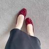 Red Single Shoes Women's 2025 New French Style with Skirt Temperament Spring and Autumn Patent Leather Inner Height Increase Shallow Mouth Ballet