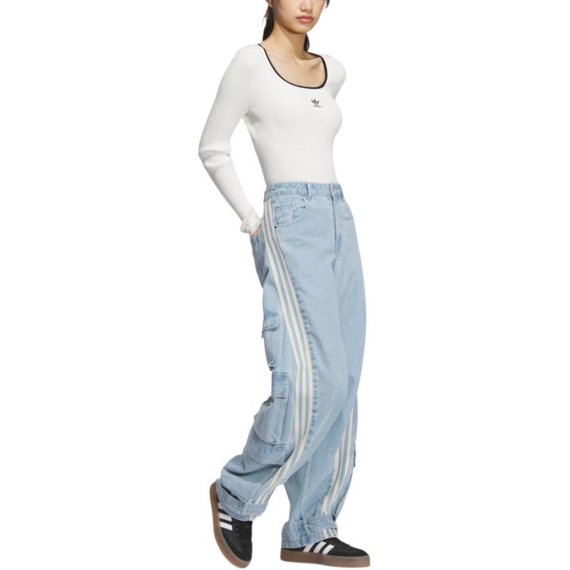 Adidas Originals Adicolor Fw24 Autumn Winter Series Slim Fit Square Neck Long Sleeve Knit Top Women Tops Han-Jade-White JM8055