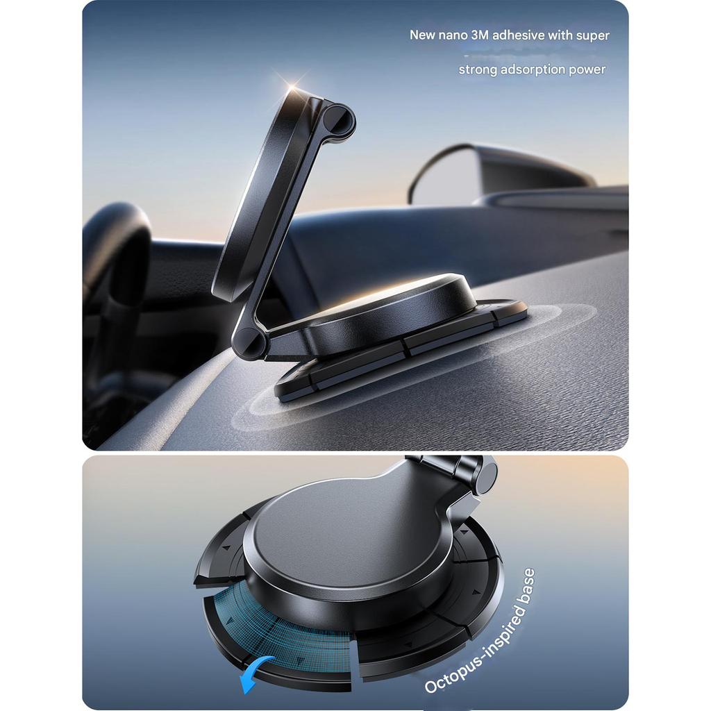 Foldable Magnetic Phone Holder for Car with 15W Fast Wireless Charging Adjustable Angles Antislip Universal