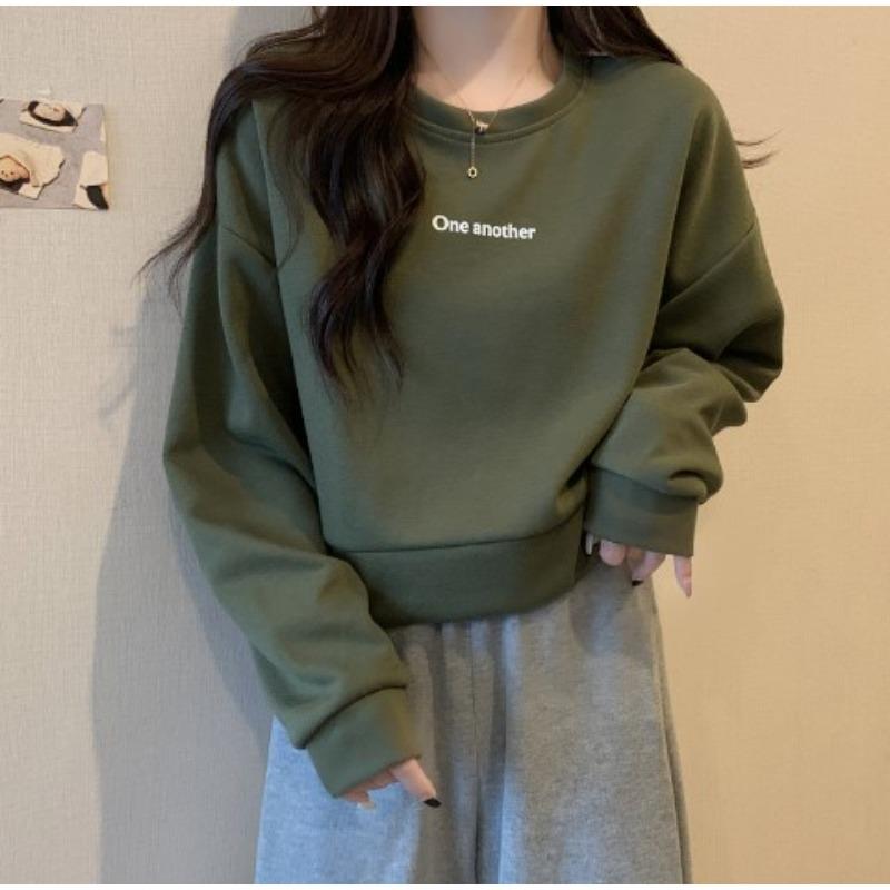 

Женский свободный универсальный тонкий пуловер без капюшона, короткий маленький свитер, осенне-зимний One size зелёный