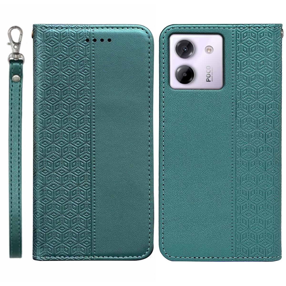 

Для Xiaomi Poco M7 Pro 5G Гаманець Чохол для телефону Сильний Магнітний Клітчастий Візерунок Тиснення Шкіряний Відкидний Чохол Green