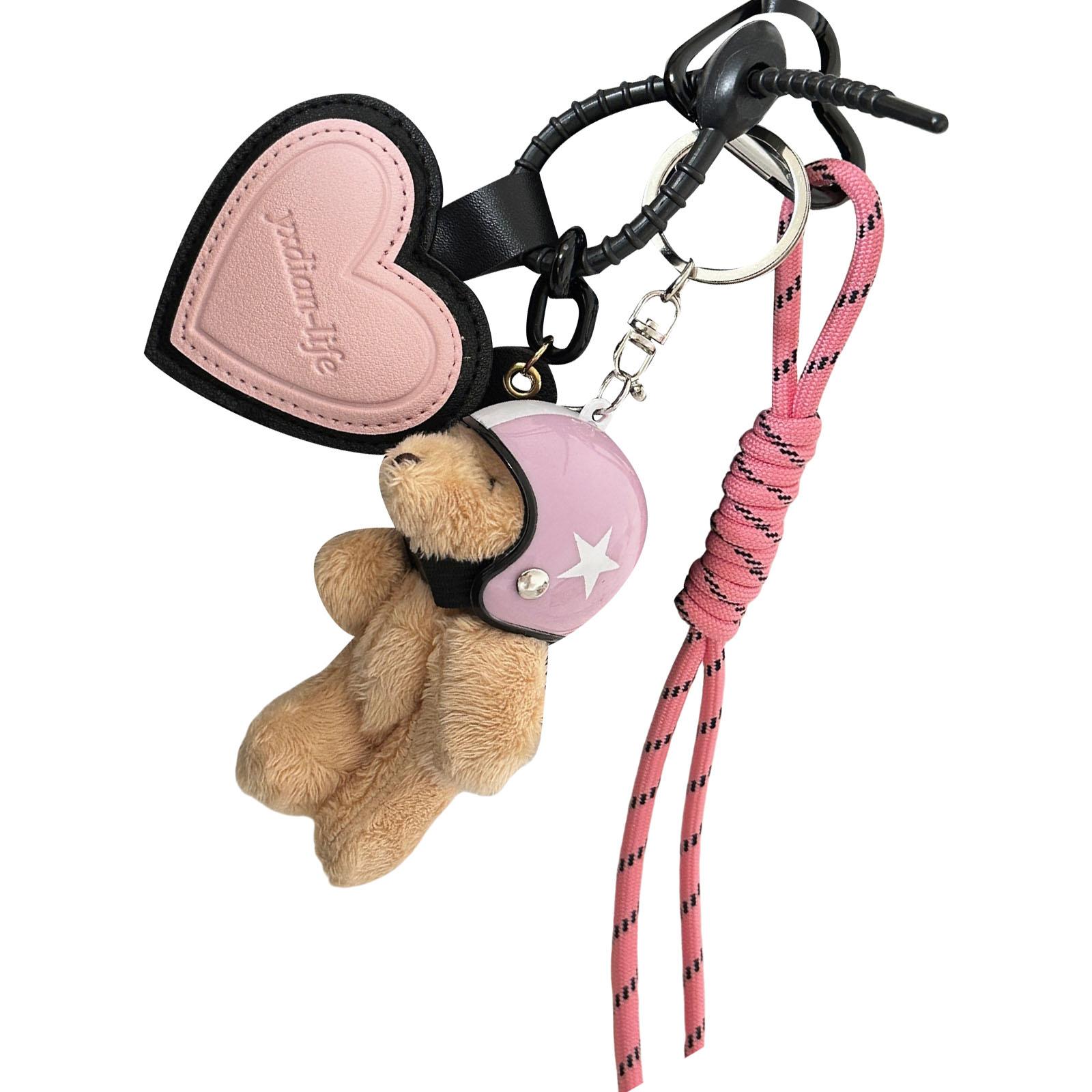 

Lovely Helmet Bear Keychain Heart Keying Woven Rope Bag Pendant Car Key Chain PU Keyholders Bag Charm Decorations розовый