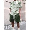 Summer Men's Casual Short Sleeve Suit Retro Palm Print Casual Holiday Fashion Street Wear Short Sleeve Shorts 2 Pieces
