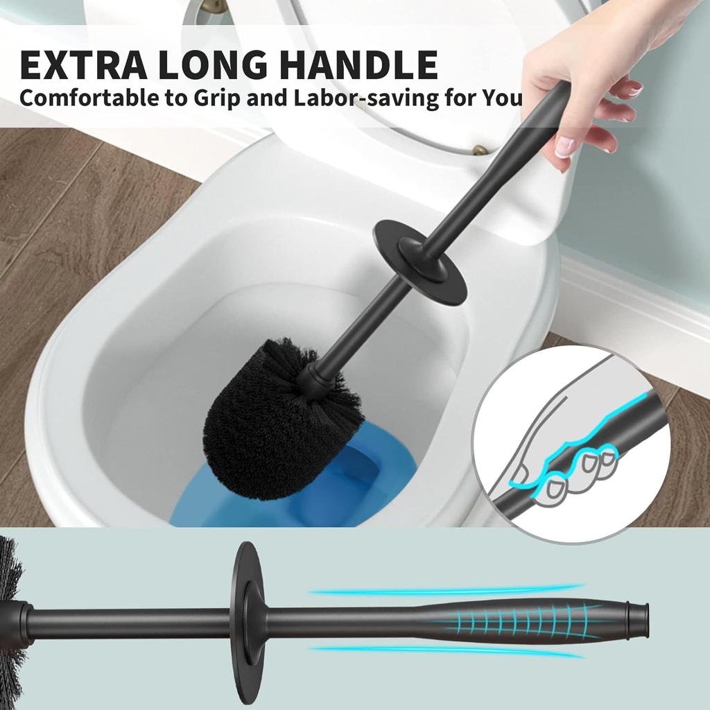 Toilet Brush and Holder 2 Pack, Toilet Bowl Brush with Extra Long Handle, Toilet Scrubber and Covered Holder, Toilet Brushes for Bathroom-Space