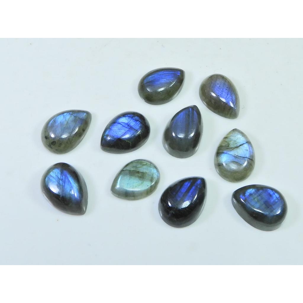 09X13MM Natural Labradorite Blue Fire Pear Cabochon Loose Gemstone 10Pcs Lot C-1122