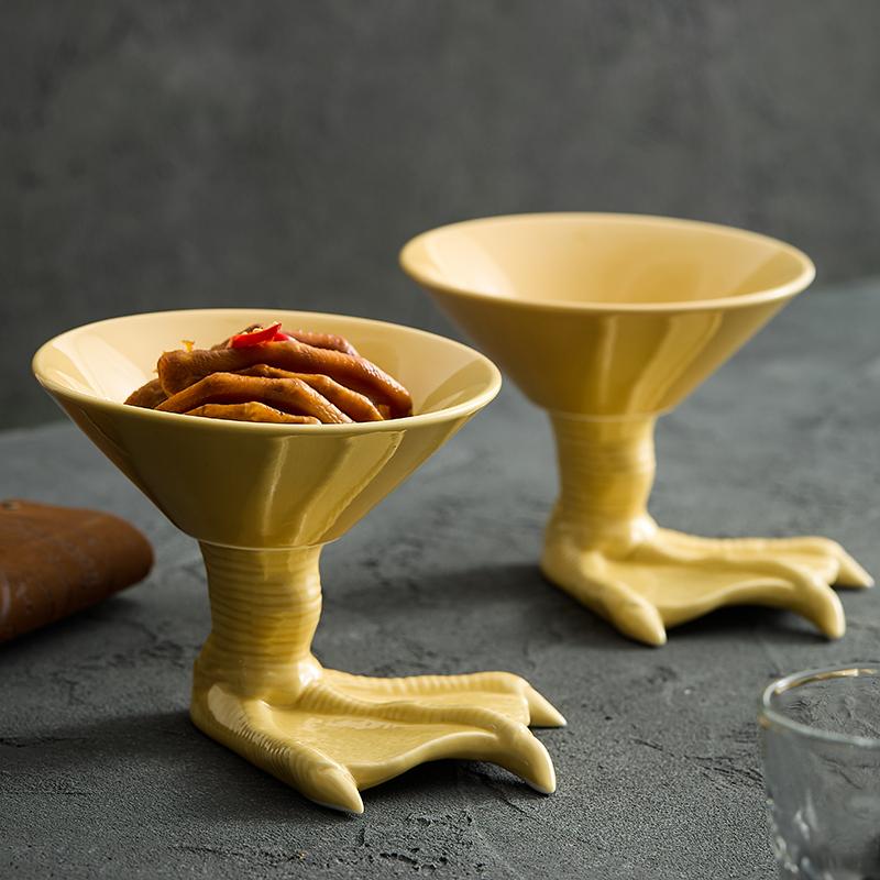 Ceramic Goose Claw Shaped High Bowl, Dessert Bowl, Dim Sum Bowl, Caviar Plate, Special Tableware for Specialty Restaurants