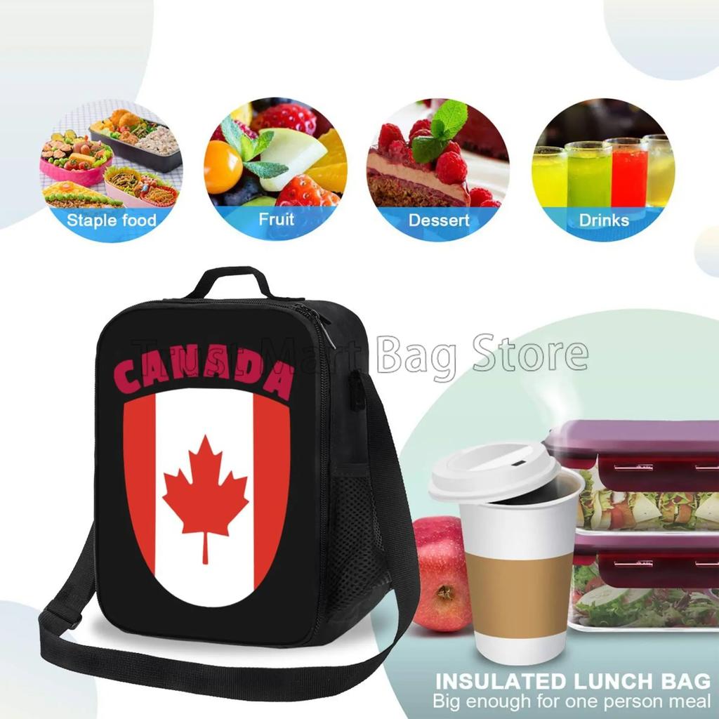 Canada Flag Print Lunch Bags for Women Kids Portable Thermal Cooler Bento Box with Adjustable Strap for Work School Picnic Beach