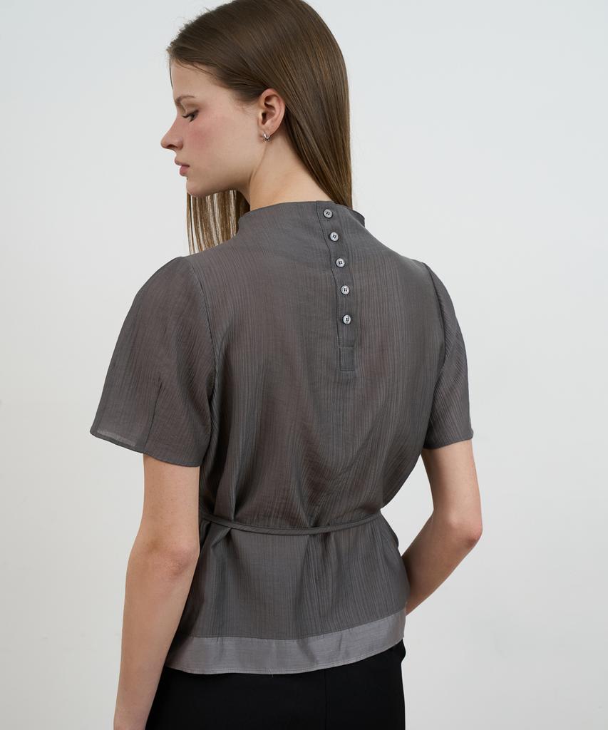 DEHEVE Drape Strap Blouse [Charcoal]