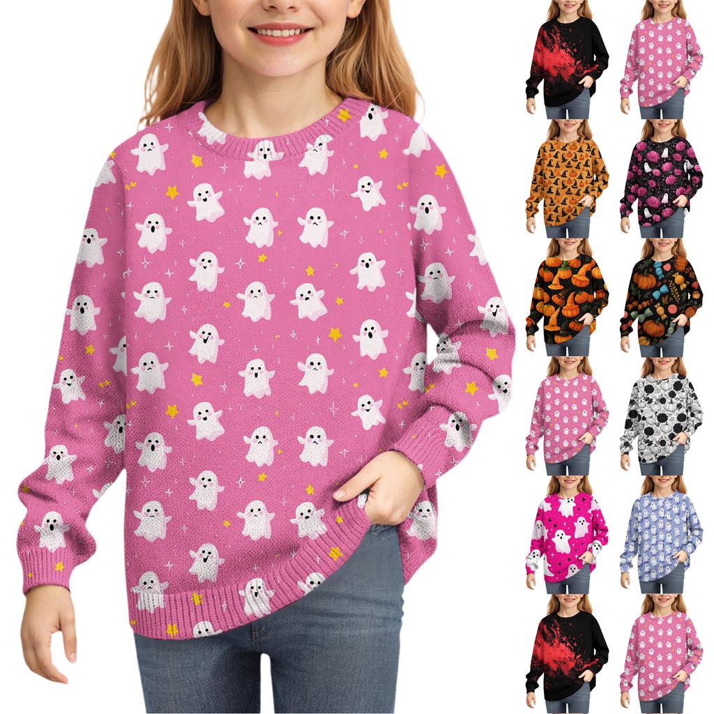 Halloween Day Sweatshirts For Children Boys And Girls Knit Sweater Cute Shirt Fall Crewneck Pullover Tops