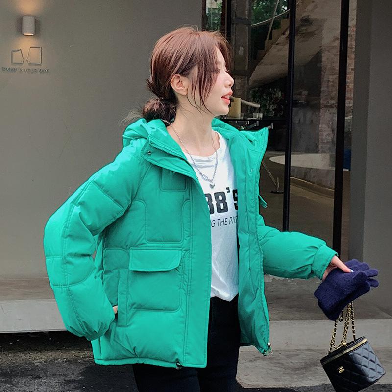 

Autumn and Winter New Bread Coat Padded Loose Fashion Hooded Tooling Wind Short Cotton-padded Jacket. XXXL зелёный