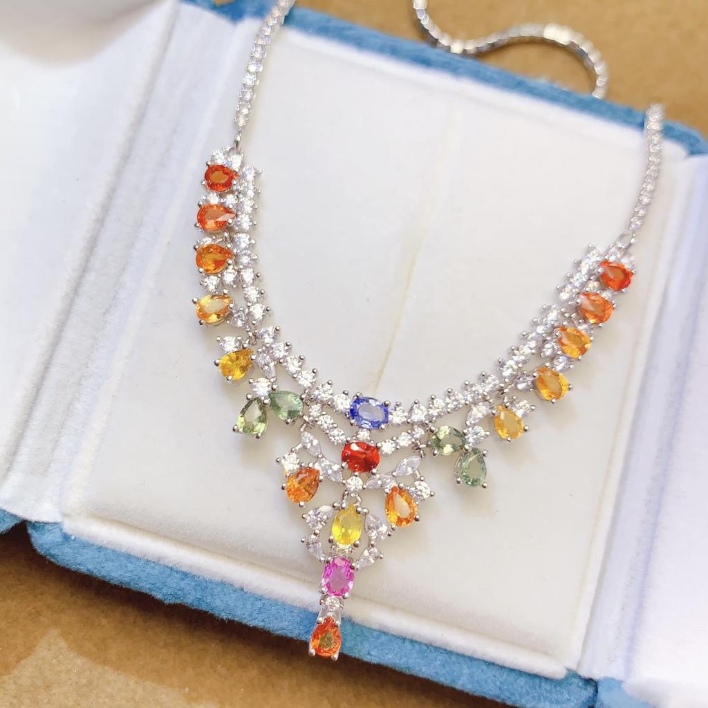 New Design Luxury Natural Fancy Colored Sapphire Fashion 925 Sterling Silver Fine Jewelry Pendant Necklace Women Gift
