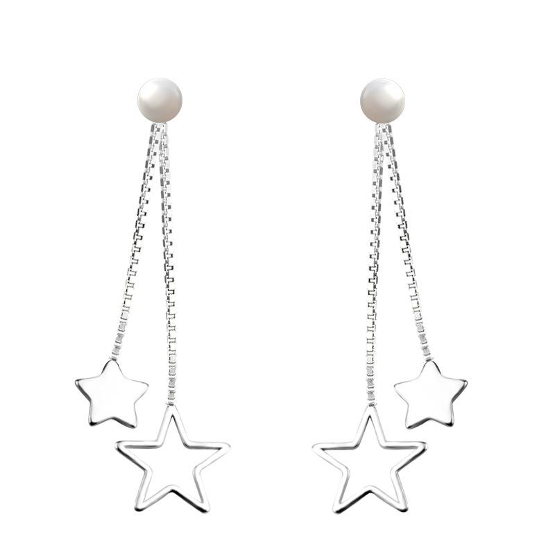 Exaggerated Tassel Fashionable Earrings for Women Imitation Earrings Geometric Five-pointed Star Rear Hanging Pearl Mid-length Earrings