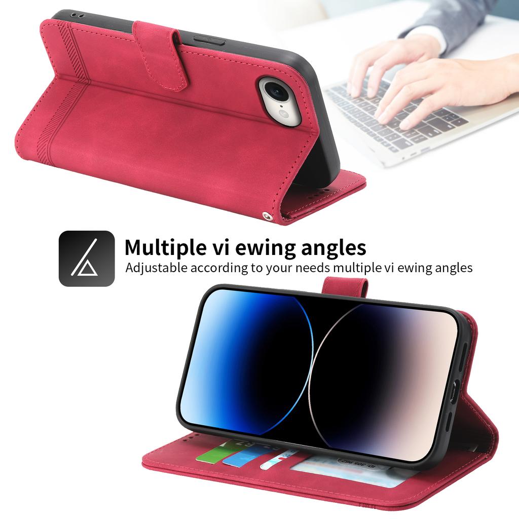 DIERFENG DF-03 Dla iPhone'a 16e Etui Portfelowe Kieszeń na Karty Wytłaczane Linie Etui na Telefon