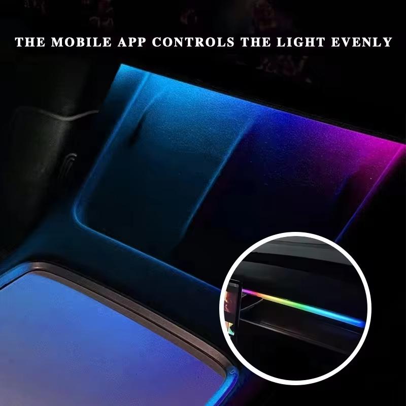 For Tesla Model 3/Y 2 IN 1 Dynamic Neon RGB Car LED Ambient Lighting 60s Automatic OFF Module Dashboard Lighting Decorative Lamp
