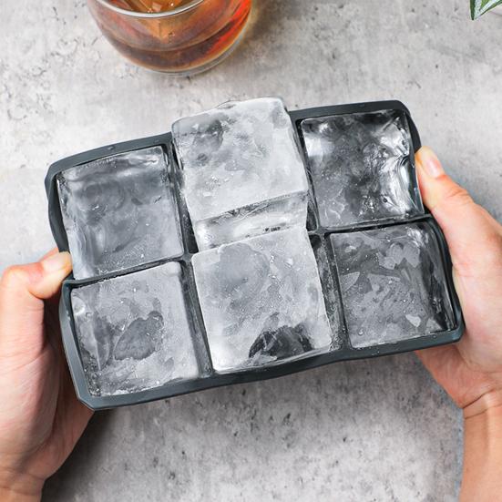 Ice Cube Mold Large Silicone Square Ice Cube Tray 6 Grids Design Ice Making Mold with Lid for Home Kitchen