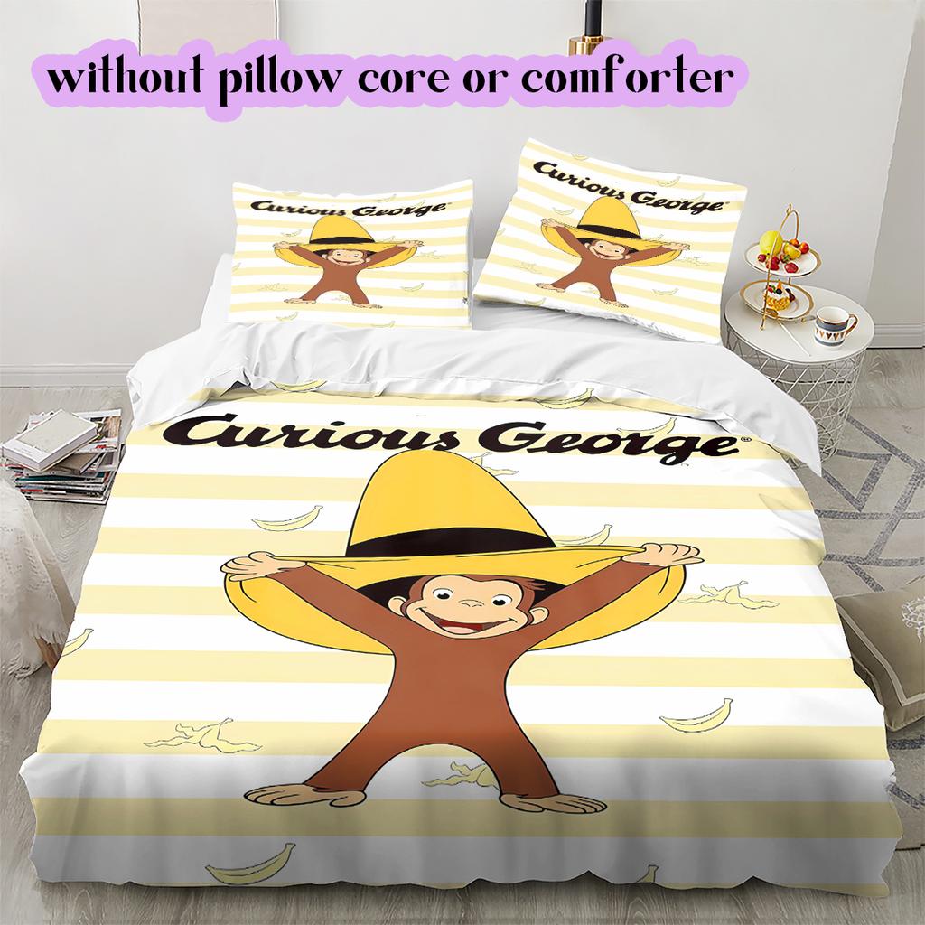 Curious GeorgePattern Bedding Quilt Set Quilt Cover Pillowcase Home Decoration Birthday Gift (1 * duvet cover + 2 * pillowcase, without core)