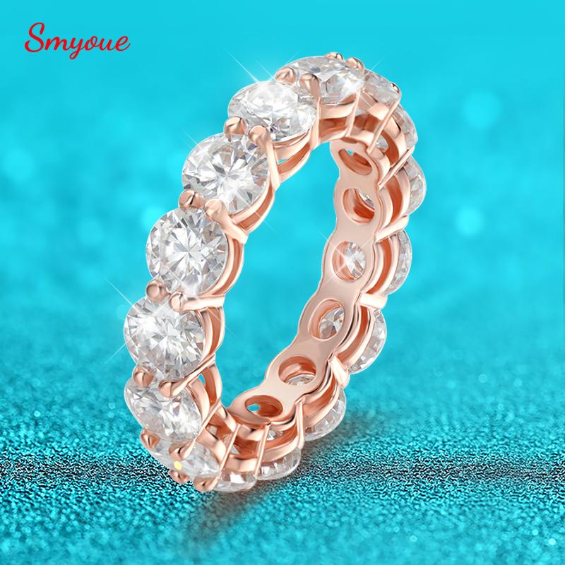 Smyoue 3/3.5/5mm Rose Gold Color All Moissanite Rings for Women Sparkling Wedding Ring 925 Silver Classic Jewelry Bands