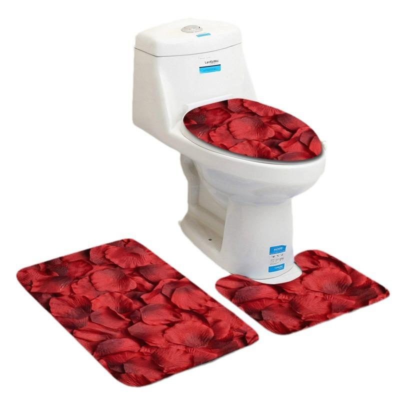 Beautiful And Romantic Valentine'S Day Bathroom Toilet Floor Mat 3-Piece Set