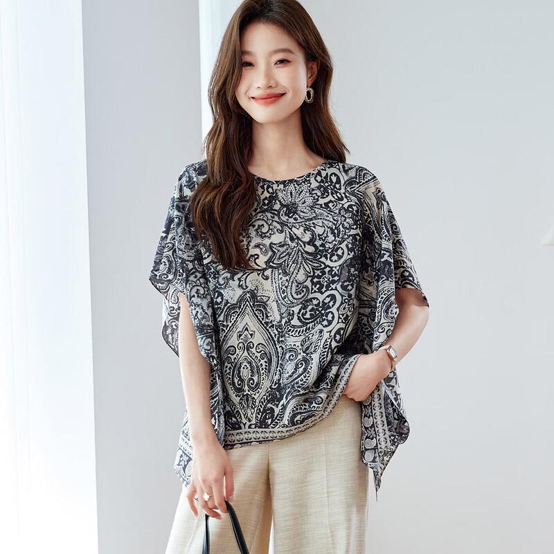 Srcr Vintage Print 16 Momme Crepe Silk T-shirt L