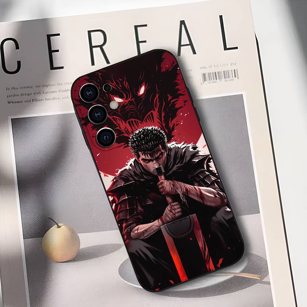 Soft Black B-Berserk Guts Phone Case for Samsung S25/S24/S21/S22/S23/S30/Ultra/S20/Plus/Fe/Lite - Protective Cover