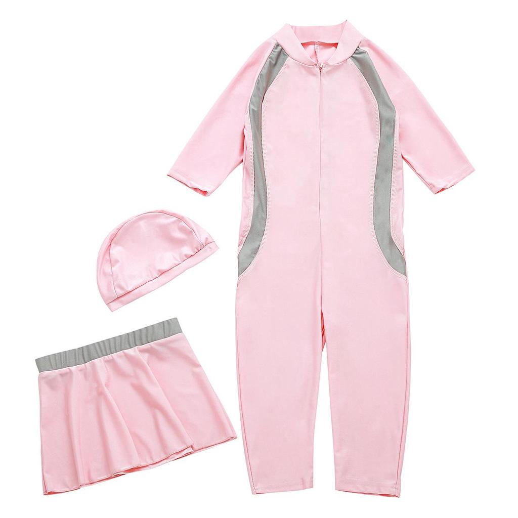 H2017 Girls' Three-Piece Conservative Swimsuit