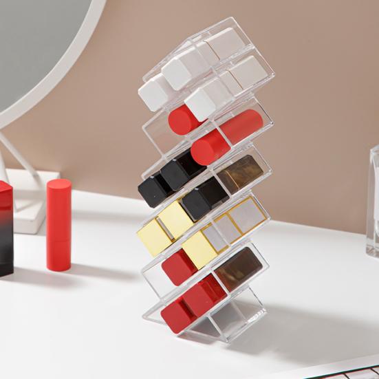 Organizador de Batom Empilhável com 16 ou 28 Compartimentos Suporte para Batom Torre de Acrílico Transparente Suporte para Armazenamento de Gloss para Bancada Cômoda