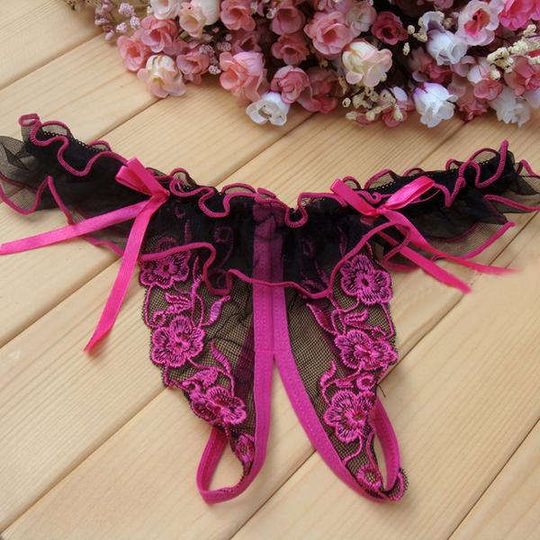 Erotic Panties  Lingerie Temptation Embroidery Transparent Thong Lace Bow Low Waist Erotic Underwear for Sex Ladies G-string