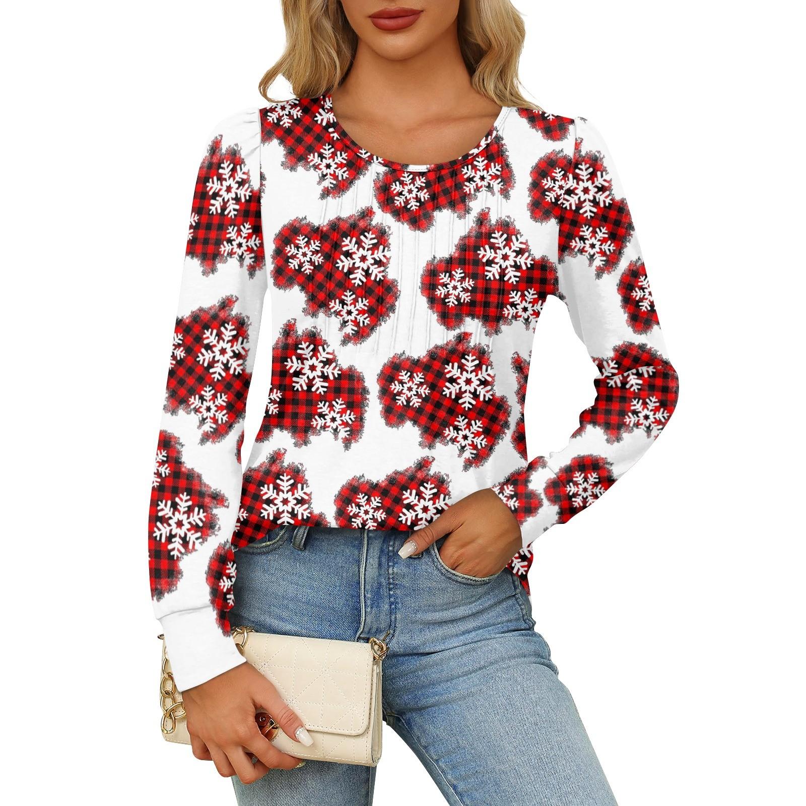 

Рубашки с длинным рукавом для женщин, футболки с милым принтом и графикой, блузки, нарядные повседневные блузки, плиссированные топы-туники с овальным вырезом XL арбуз красный