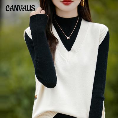 Vintage V-Ausschnitt Strickweste Damen Frühling und Herbst Oberbekleidung Einfarbig Casual Pullover Weste Schulter