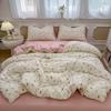Ins wind bed four-piece spring small fresh quilt cover cartoon washed cotton bed sheet school dormitory bed three-piece set