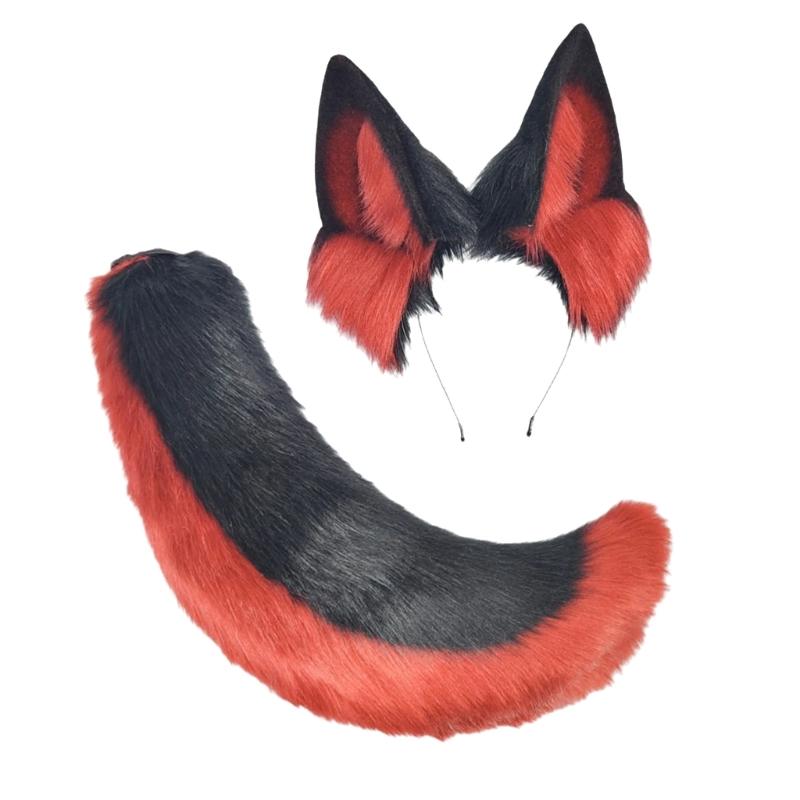 Katzen Kostüm Zubehör Kunstpelz Fuchsschwanz und Ohren Stirnband Set Tier Halloween Cosplay Kostüm für Damen Herren Geschenke