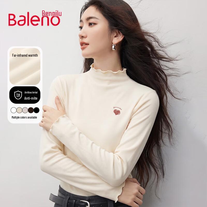 Baleno Women's Ruffle Collar Embroidered Thin Fleece Long-Sleeve Top