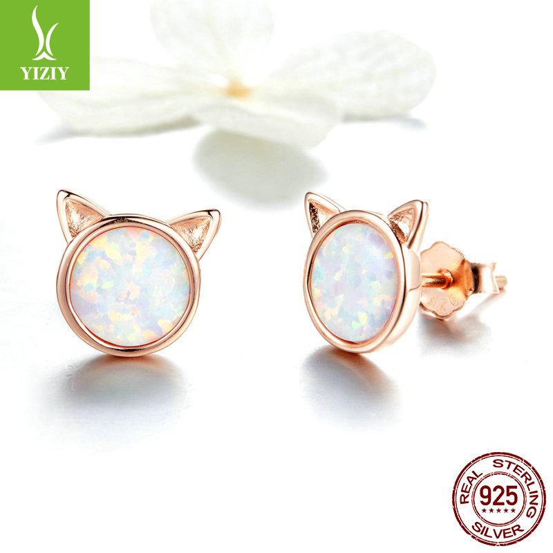 Meow Star Simple Cat Earrings Women'S Opal S925 Sterling Silver Stud Earrings, Source Sce538