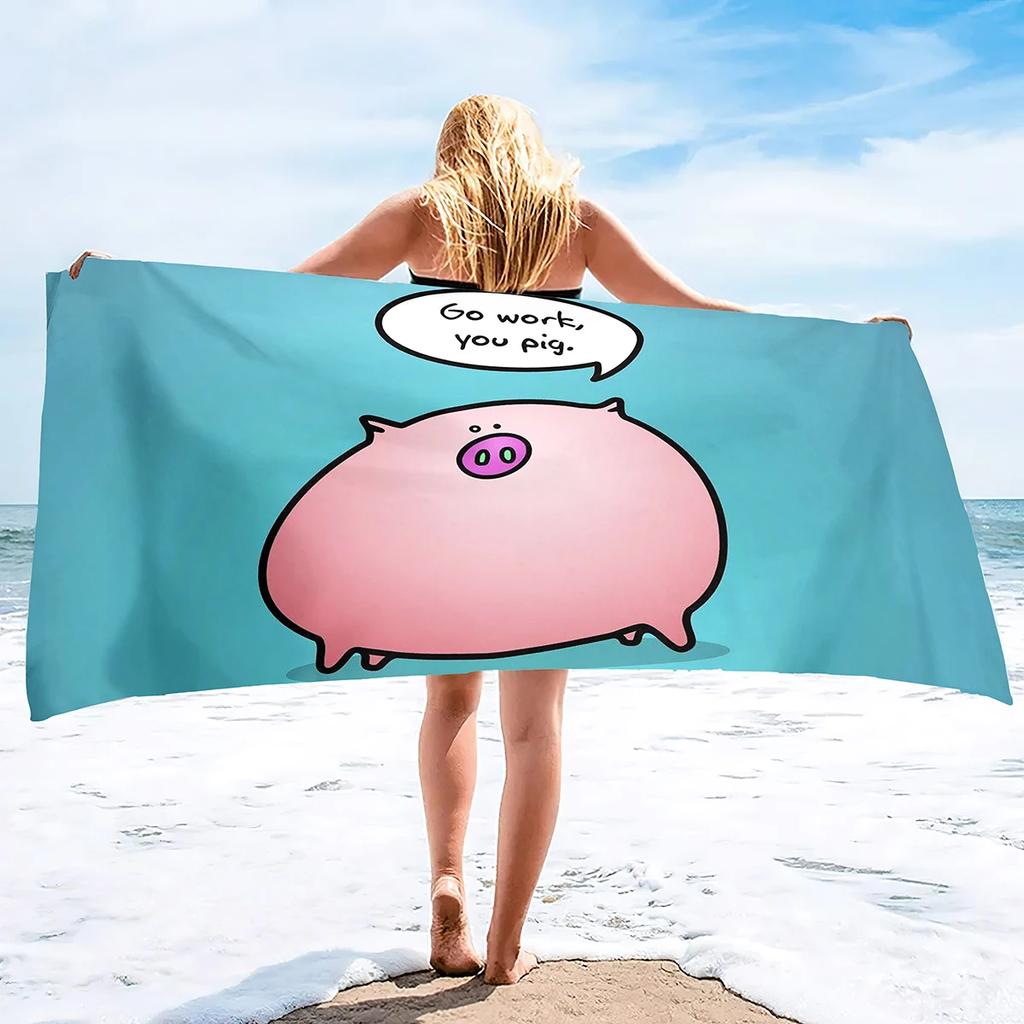 Cartoon Pig Beach Towel Oversized, Ultra Soft Microfiber Sand Free Beach Towels for Adults, Super Absorbent Quick Dry Pool Towel