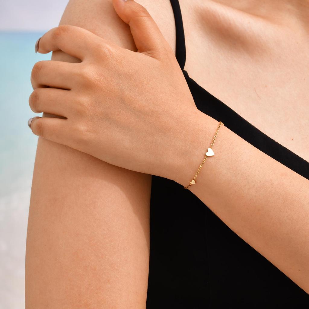 Minimalist Heart Charm Bracelet for Women, Gold Plated Stainless Steel Chain Bracelet, Waterproof Jewelry Party Gifts