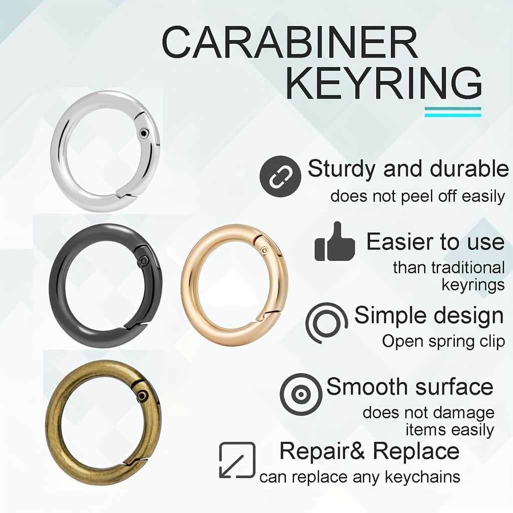Pack of 10 Trigger Spring O-Rings, Metal Round Snap Buckles, Spring Keychain Clips for Hardware DIY Handmade Wallet Replacement with Keyring