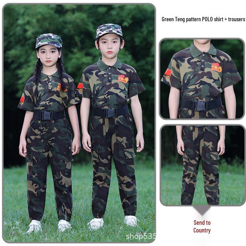 Kids' Camouflage Uniform Set: Spring, Summer, Autumn T-Shirt for Student Camps and Military Training