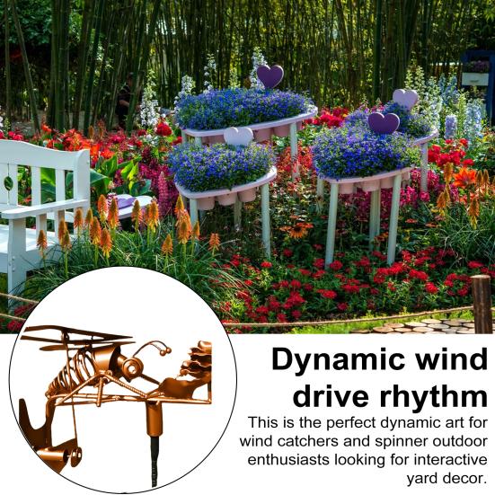 Håndlaget Metall Rockin' Bie Vindmølle Vinddrevet Kinetisk Blomst Bie Skulptur Statue Vindspinner Gård Plen Hage Terrasse Dekorasjon