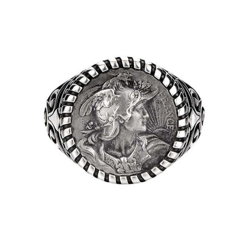 Adjustable Vintage Geometric Finger Ring Men Women Plated Copper With Marianne Wing Motif Minimalist Retro Statement